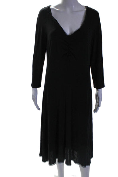 Max Mara Womens Black V-neck Drape Detail Long Sleeve Shift Dress Size 48