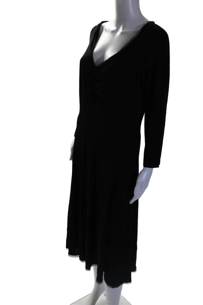 Max Mara Womens Black V-neck Drape Detail Long Sleeve Shift Dress Size 48