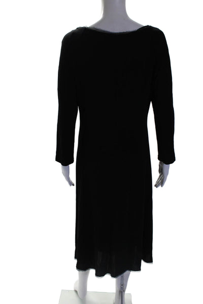 Max Mara Womens Black V-neck Drape Detail Long Sleeve Shift Dress Size 48