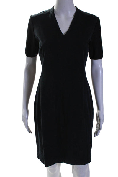 Elie Tahari Womens Cotton Black V-Neck Zip Back Short Sleeve Shift Dress Size 8