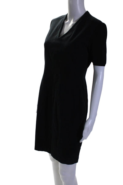 Elie Tahari Womens Cotton Black V-Neck Zip Back Short Sleeve Shift Dress Size 8