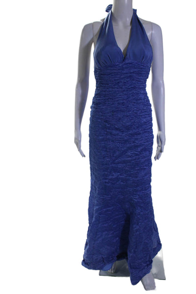 Nicole Miller Collection Womens Silk Blue Textured Halter Gown Dress Size 10