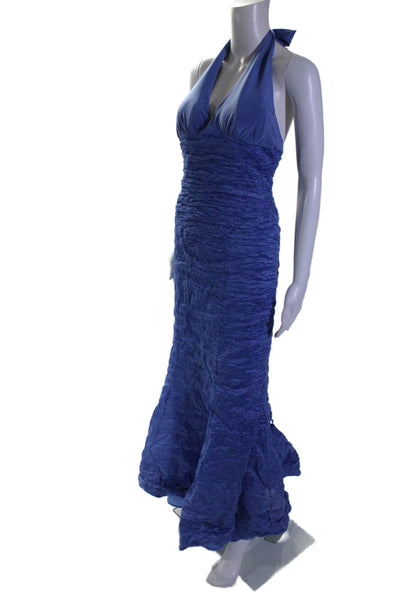 Nicole Miller Collection Womens Silk Blue Textured Halter Gown Dress Size 10