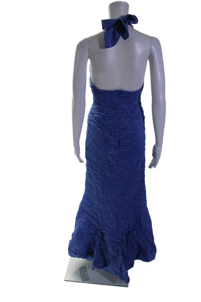 Nicole Miller Collection Womens Silk Blue Textured Halter Gown Dress Size 10