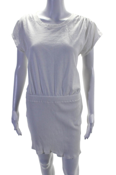 Splendid Womens Ribbed Cap Sleeve Round Neck Dress White Size L