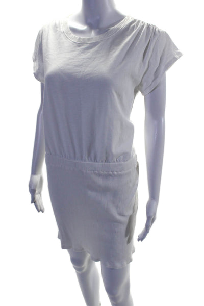 Splendid Womens Ribbed Cap Sleeve Round Neck Dress White Size L