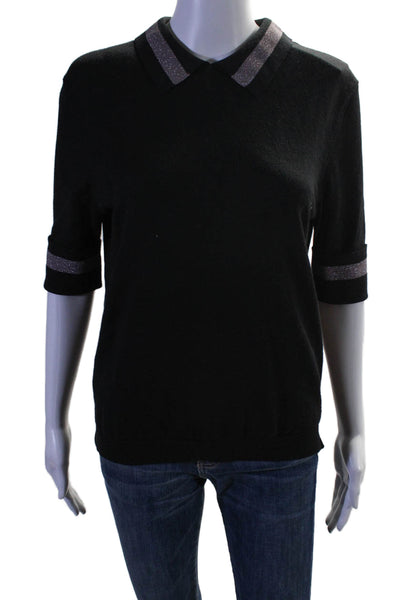 Luisa Cerano Womens Textured 3/4 Sleeve V-neck Blouse Black Size 8