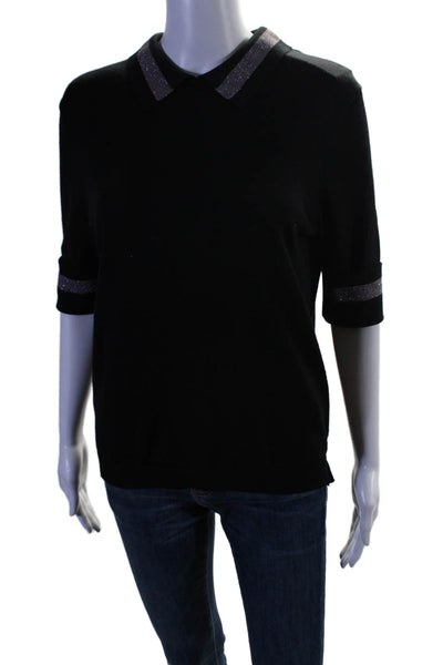 Luisa Cerano Womens Textured 3/4 Sleeve V-neck Blouse Black Size 8