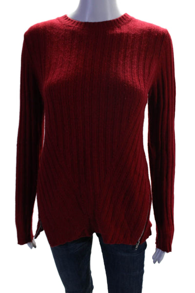 Autumn Cashmere Women's Round Neck Long Sleeves Ribbed Sweater Red Size S