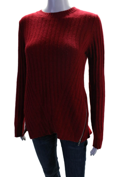 Autumn Cashmere Women's Round Neck Long Sleeves Ribbed Sweater Red Size S