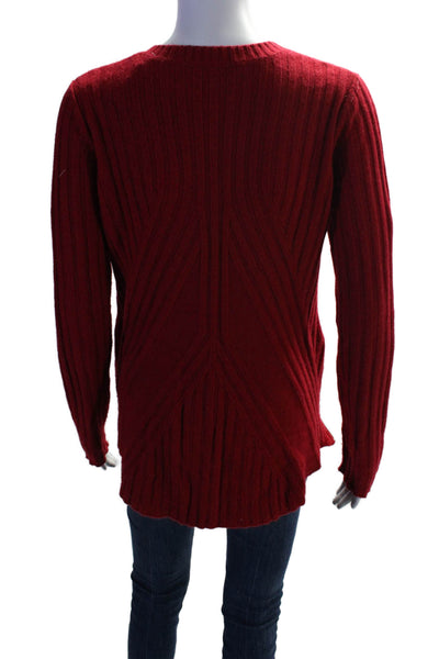 Autumn Cashmere Women's Round Neck Long Sleeves Ribbed Sweater Red Size S