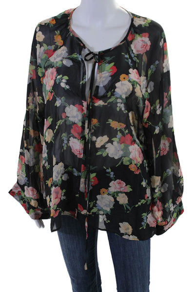 Nili Lotan Women's Round Neck Long Sleeves Silk Blouse Floral Size XS