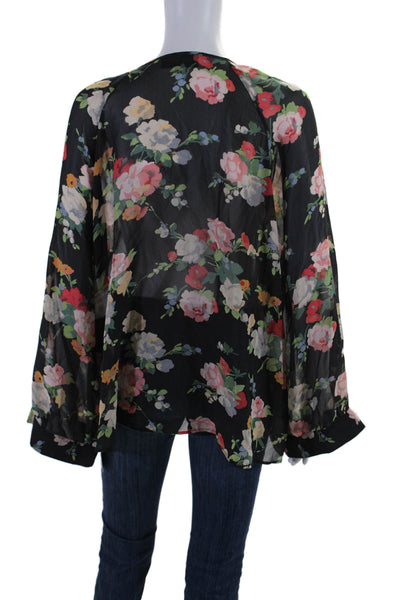 Nili Lotan Women's Round Neck Long Sleeves Silk Blouse Floral Size XS