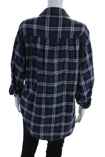 Vince Womens Plaid Button Down Long Sleeves Shirt Blue Cotton Size Extra Small