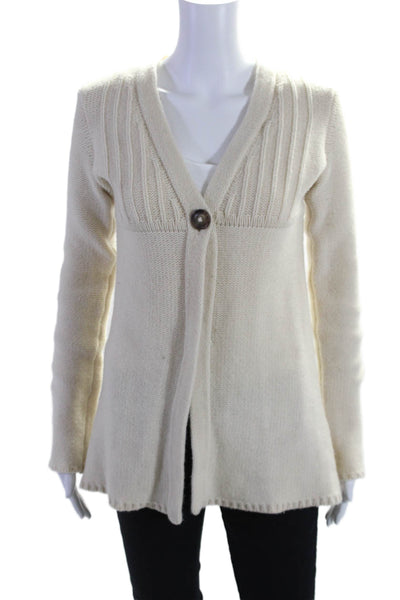 Joie Womens Cashmere Button Closure Long Sleeves Cardigan Sweater White Size Sma