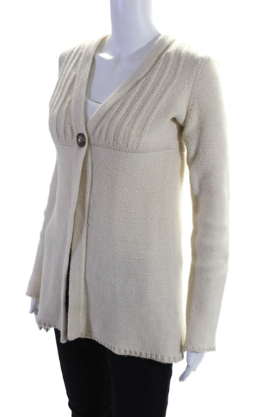 Joie Womens Cashmere Button Closure Long Sleeves Cardigan Sweater White Size Sma