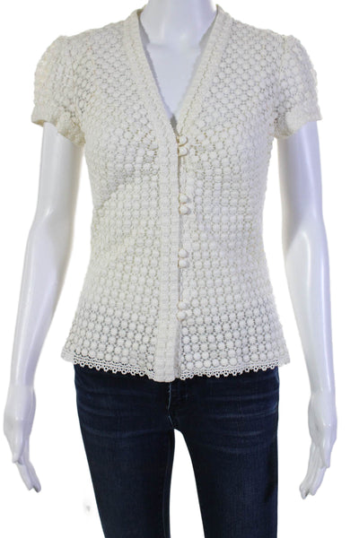 Milly Of New York Womens White Eyelet V-neck Short Sleeve Blouse Top Size 4