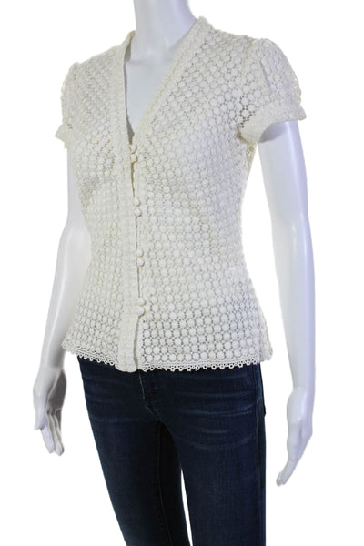 Milly Of New York Womens White Eyelet V-neck Short Sleeve Blouse Top Size 4