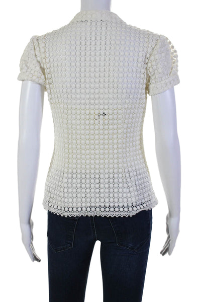 Milly Of New York Womens White Eyelet V-neck Short Sleeve Blouse Top Size 4