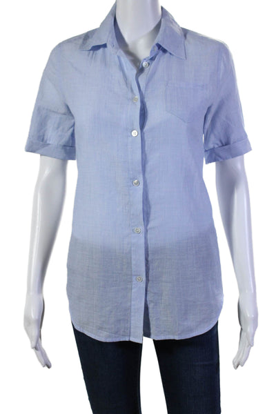 Elizabeth and James Womens Button Down Short Sleeves Shirt Blue Size Extra Small