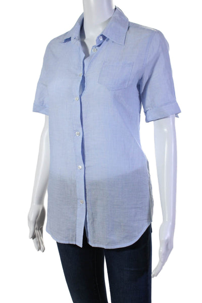 Elizabeth and James Womens Button Down Short Sleeves Shirt Blue Size Extra Small