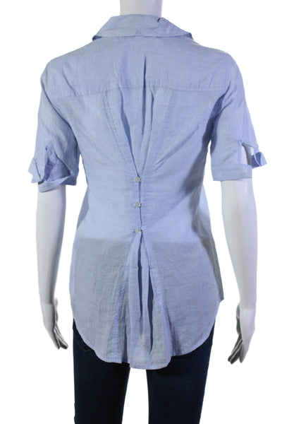 Elizabeth and James Womens Button Down Short Sleeves Shirt Blue Size Extra Small