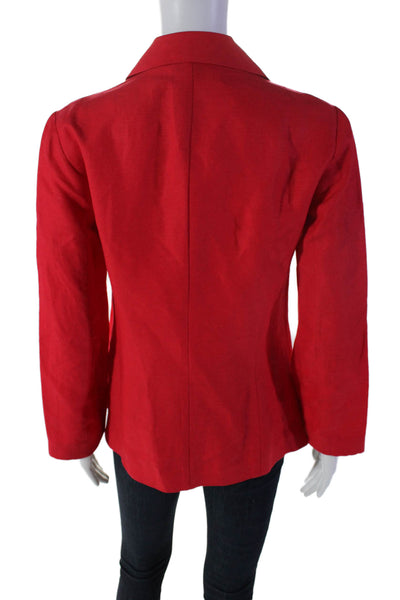 Kenzo Womens Linen Buttoned Long Sleeved Collared Blazer Top Red Size 36