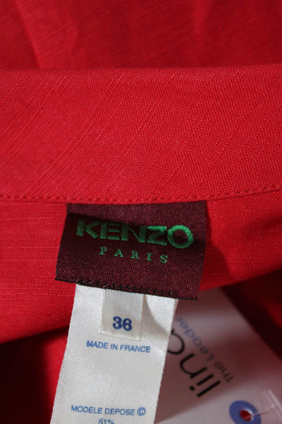 Kenzo Womens Linen Buttoned Long Sleeved Collared Blazer Top Red Size 36