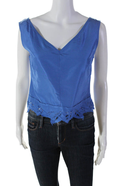 Alberta Ferretti Womens Textured Cut Out Sleeveless V Neck Top Blue Size M