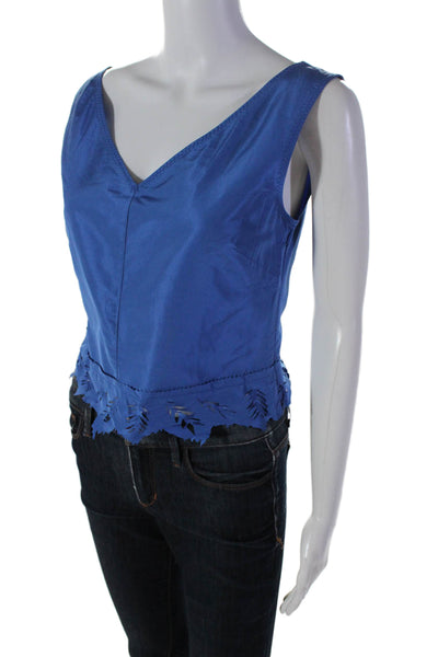 Alberta Ferretti Womens Textured Cut Out Sleeveless V Neck Top Blue Size M