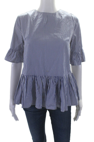 Birds of Paradis Womens Cotton Bell Sleeve Peplum Stripe Top Blue Size XS