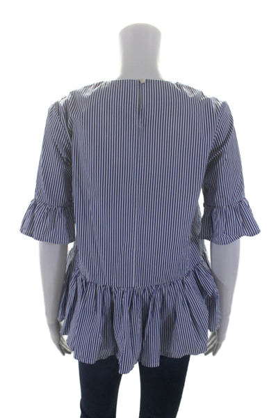 Birds of Paradis Womens Cotton Bell Sleeve Peplum Stripe Top Blue Size XS