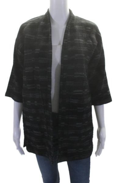 Eileen Fisher Womens Cotton Long Sleeve Open Front Cardigan Sweater Black Size 4