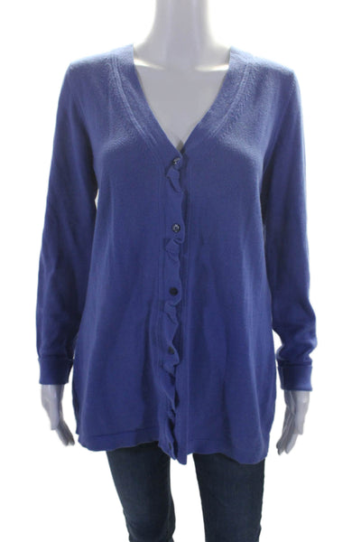 T Tahari Womens Cotton Textured Long Sleeve Button Down Sweater Blue Size PS