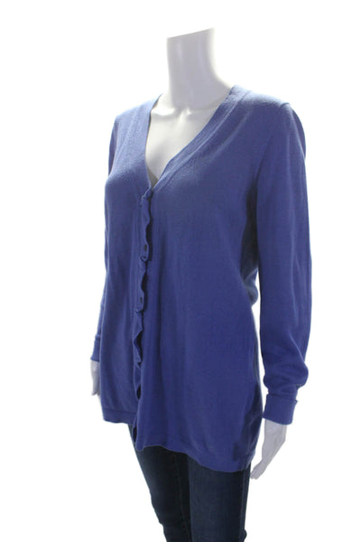 T Tahari Womens Cotton Textured Long Sleeve Button Down Sweater Blue Size PS