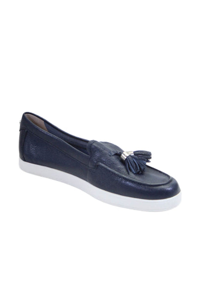 Michael Kors Womens Leather Slip-on Tassel Closed Toe Flat Shoes Blue Size 8