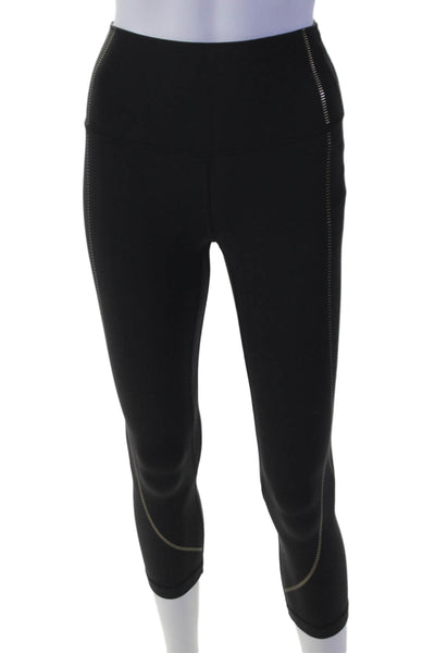 Lululemon Womens High Rise Pull On Cropped Athletic Leggings Black Gold Size 4