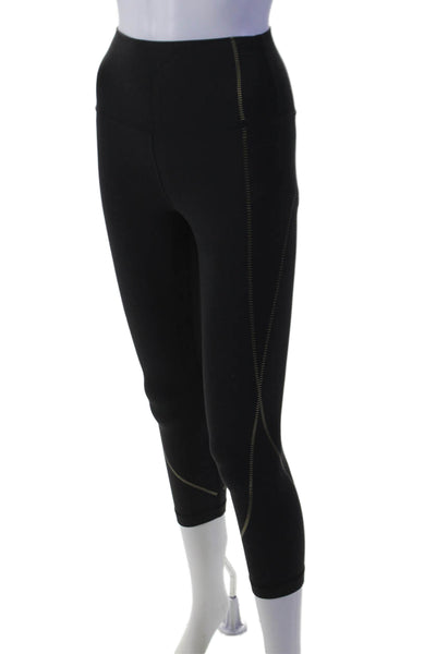 Lululemon Womens High Rise Pull On Cropped Athletic Leggings Black Gold Size 4