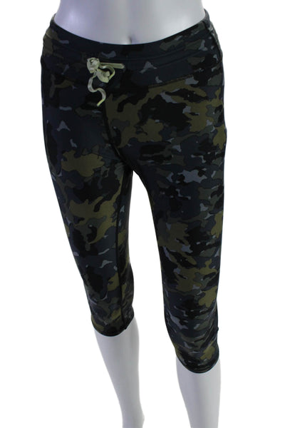 The Upside Womens Camo Drawstring Waist Cropped Activewear Leggings Blue Size S