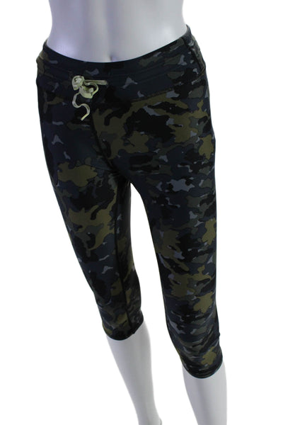 The Upside Womens Camo Drawstring Waist Cropped Activewear Leggings Blue Size S