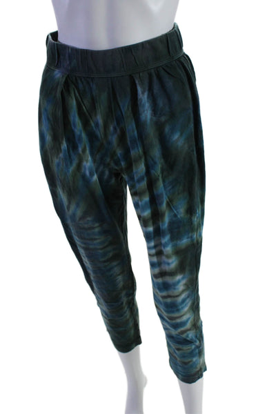 Raquel Allegra Womens Tie Dye Elastic Waist Mid-Rise Tapered Pants Blue Size 0