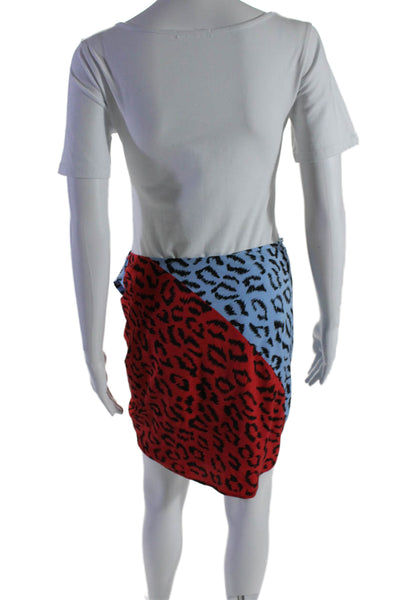 A.L.C. Womens Silk Animal Print Ruffle Detail Mini Skirt Light Blue Size 4