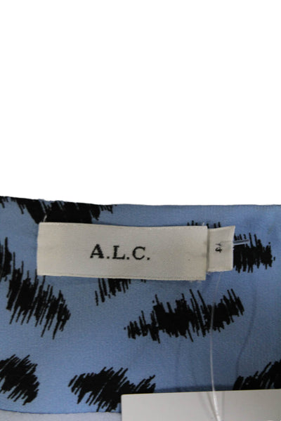 A.L.C. Womens Silk Animal Print Ruffle Detail Mini Skirt Light Blue Size 4