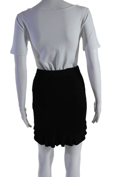 Torn by Ronny Kobo Womens Knit Elastic Waist Ruffle Trim Mini Skirt Black Size S