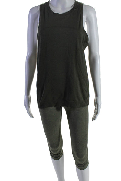 Lululemon Womens Ruched Cropped Activewear Leggings + Tank Top Set Green Size 4