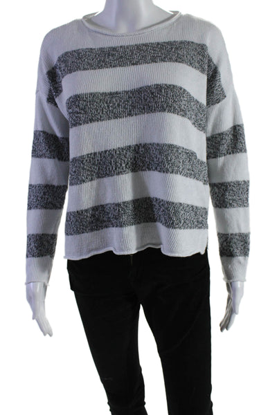 Eileen Fisher Womens Linen Long Sleeve Striped Knit Sweater White Size S