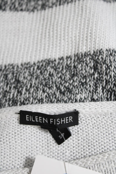 Eileen Fisher Womens Linen Long Sleeve Striped Knit Sweater White Size S