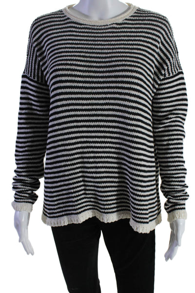 Eileen Fisher Womens Cotton Long Sleeve Stripped Pullover Sweater White Size S