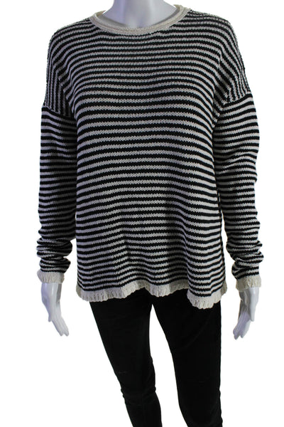 Eileen Fisher Womens Cotton Long Sleeve Stripped Pullover Sweater White Size S