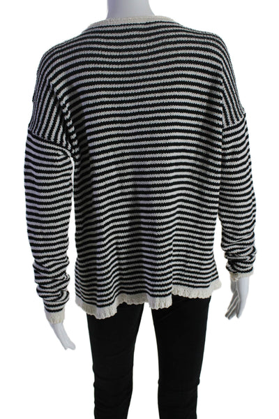 Eileen Fisher Womens Cotton Long Sleeve Stripped Pullover Sweater White Size S